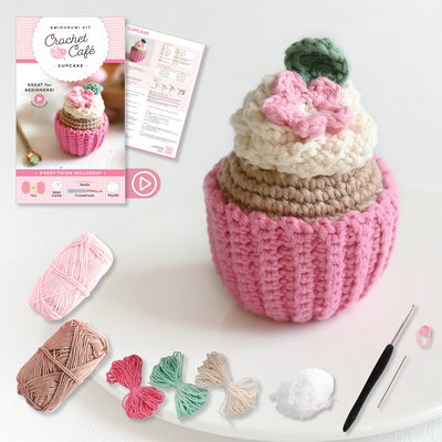 Crochet Cafe Amigurumi Kit Cupcake: Everything You Need Is Included: 100%-Cotton Yarn, Crochet Hook, Stitch Marker, Tapestry Needle, Fiberfill, Step-B