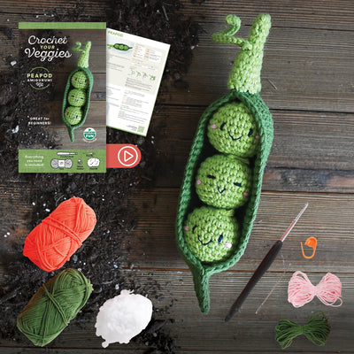 Crochet Your Veggies Amigurumi Kit Peapod: Everything You Need Is Included: 100%-Cotton Yarn, Crochet Hook, Stitch Marker, Tapestry Needle, Fiberfill,