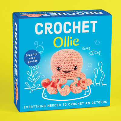 Pil Crochet Kit for Beginners - Ollie the Octopus Amigurumi - Yarn, Hook, Safety Eyes, Stuffing & Illustrated Booklet Make a Stuffed Octopus Craft Gif