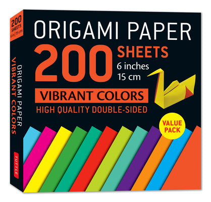 Origami Paper 200 Sheets Vibrant Colors 6 (15 CM): Double-Sided Origami Sheets Printed with 12 Different Patterns (Instructions for 5 Projects Include