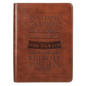 Christian Art Gifts Classic Handy-Sized Journal Be Strong and Courageous Joshua 1:9 Bible Verse Inspirational Scripture Notebook W/Ribbon, Faux Leathe