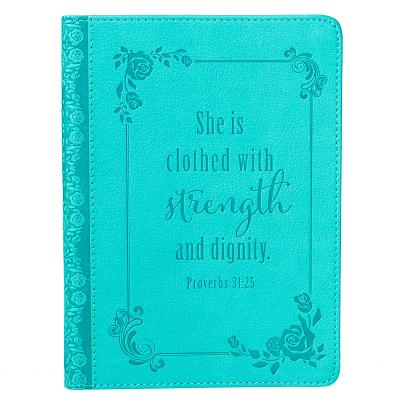 Christian Art Gifts Classic Handy-Sized Journal Strength and Dignity Proverbs 31 Woman Bible Verse Inspirational Scripture Notebook W/Ribbon, Faux Lea