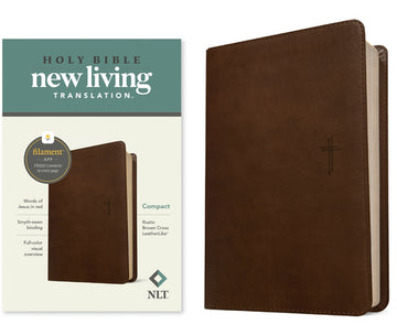 NLT Compact Bible, Filament Enabled (Leatherlike, Rustic Brown Cross, Red Letter)