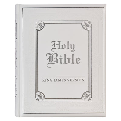 KJV Holy Bible, Classically Illustrated Heirloom Family Bible, Faux Leather Hardcover - Ribbon Markers, King James Version, White/Silver
