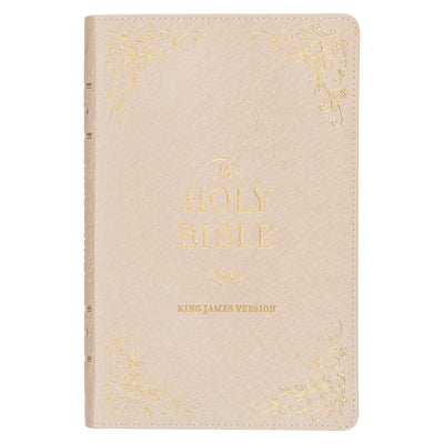 KJV Holy Bible, Standard Size Faux Leather Red Letter Edition Thumb Index, Ribbon Marker, King James Version, Pearlescent Taupe