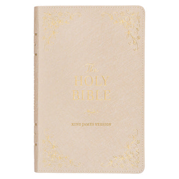 KJV Holy Bible, Standard Size Faux Leather Red Letter Edition Thumb Index, Ribbon Marker, King James Version, Pearlescent Taupe