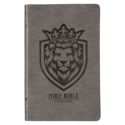 KJV Holy Bible, Gift Edition for Boys King James Version, Faux Leather Flexible Cover, Charcoal Gray Lion Emblem