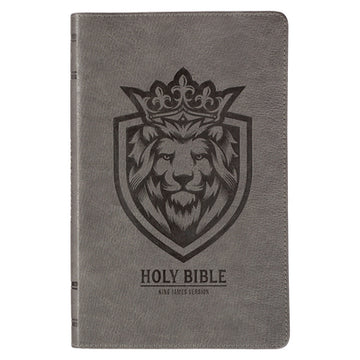 KJV Holy Bible, Gift Edition for Boys King James Version, Faux Leather Flexible Cover, Charcoal Gray Lion Emblem