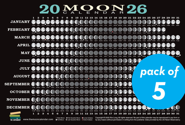 2026 Moon Calendar Card (5 Pack): Lunar Phases, Eclipses, and More!